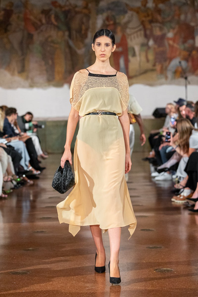Long Silk Dress with “Venetian Birds” Ornament