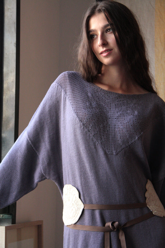 Merino Wool Dress with “Tree of Lineage” Ornament