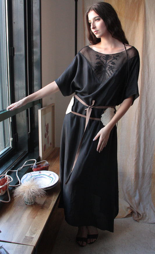 Long Black Silk Dress with “Tree of Lineage” Ornament
