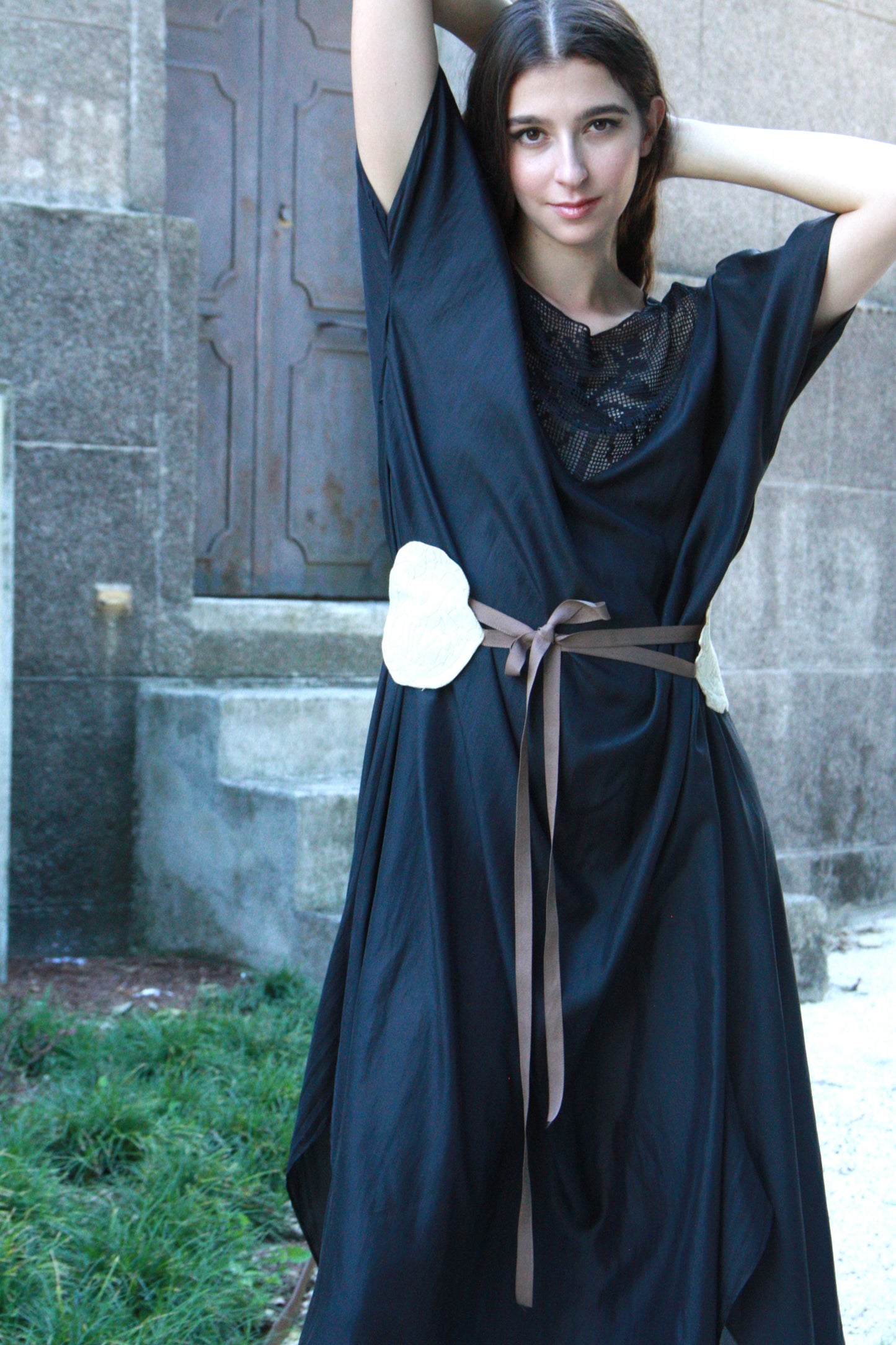 Long Black Silk Dress with “Tree of Lineage” Ornament