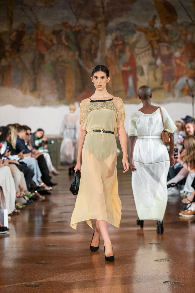 Long Silk Dress with “Venetian Birds” Ornament
