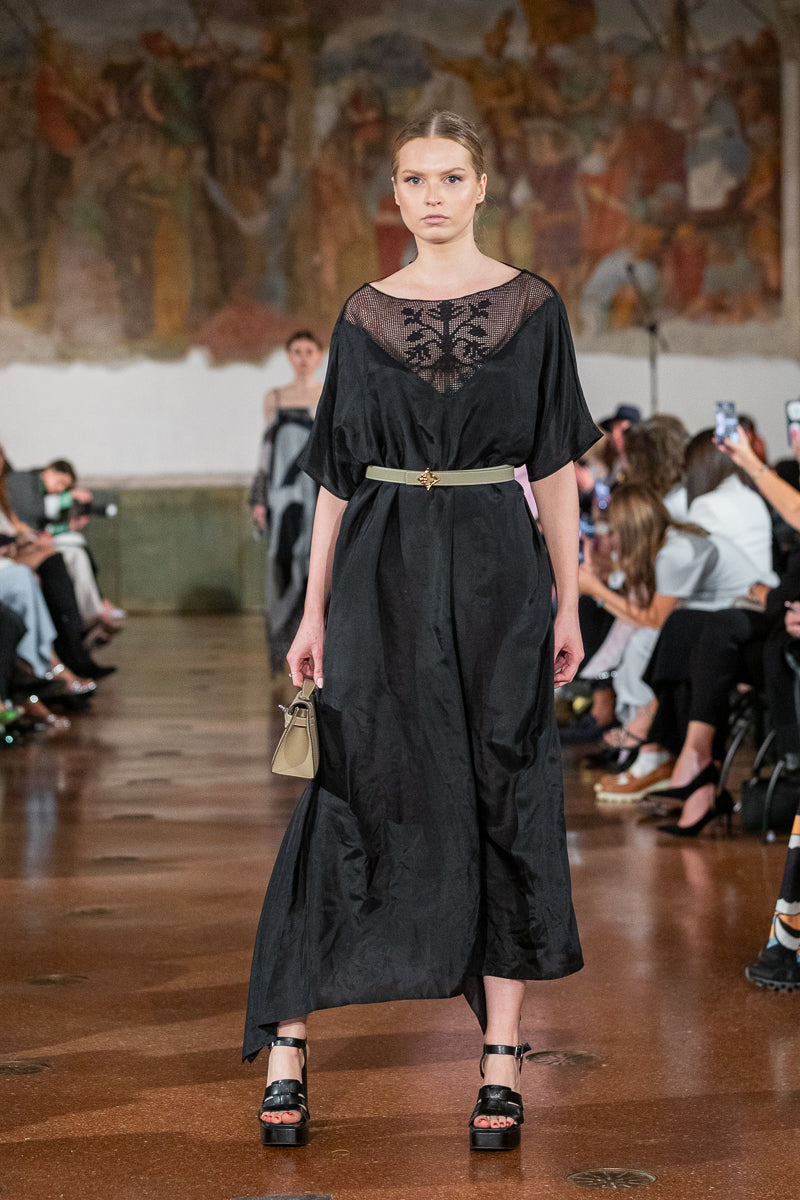 Long Black Silk Dress with “Tree of Lineage” Ornament