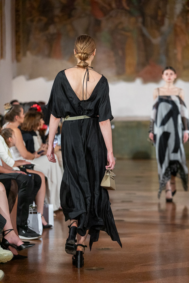 Long Black Silk Dress with “Tree of Lineage” Ornament