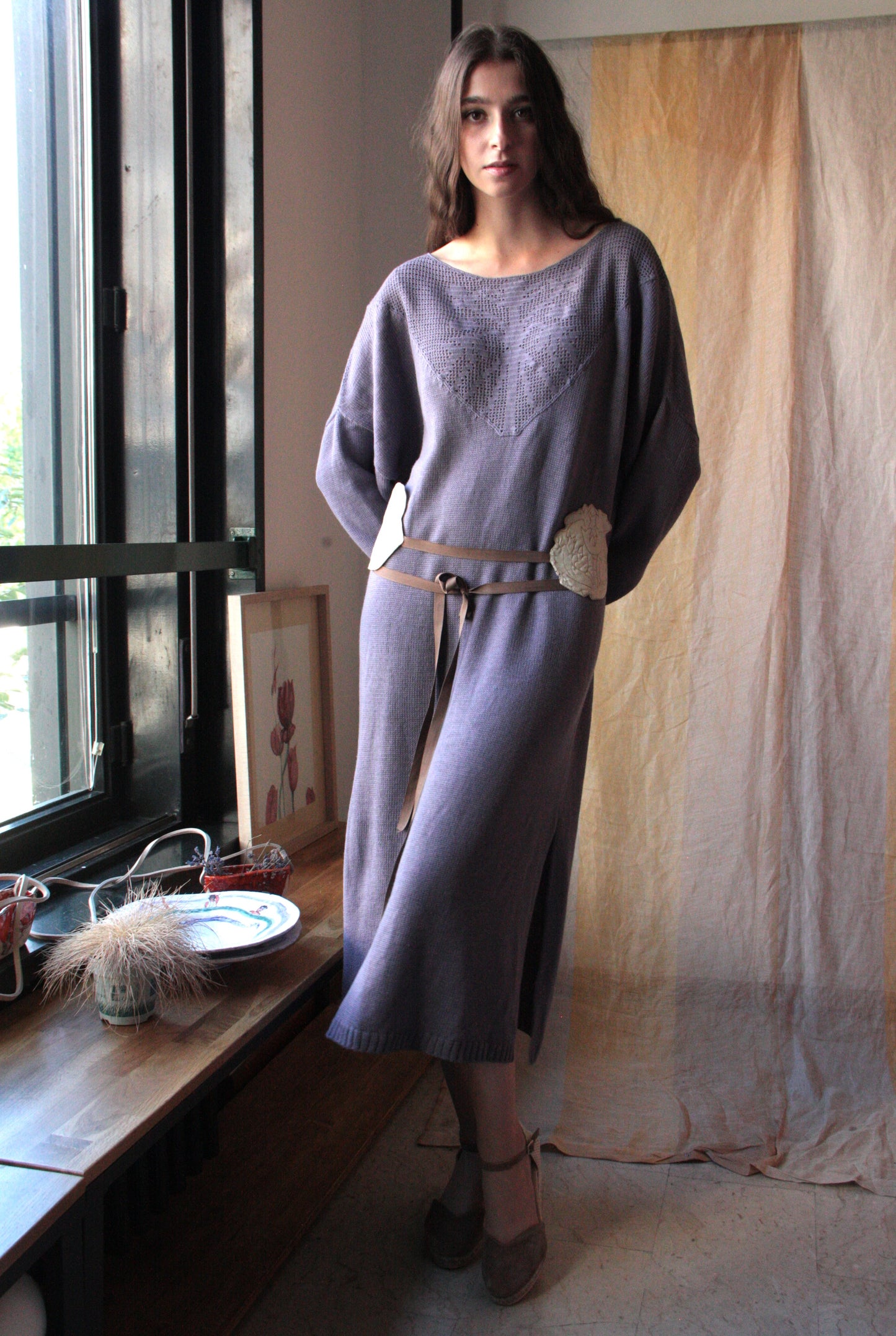 Merino Wool Dress with “Tree of Lineage” Ornament
