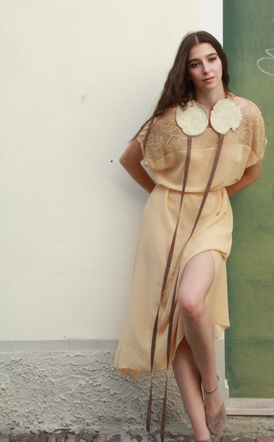 Long Silk Dress with “Venetian Birds” Ornament